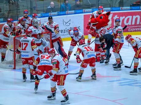 Hokejisti Prešova pred zápasom 8. kola hokejovej Tipsport ligy HC Prešov - HC Košice.