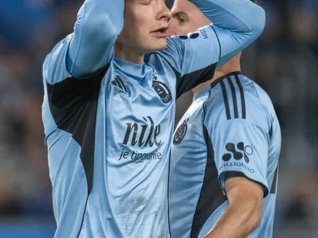 Emócie hráča Slovana Bratislava Nina Marcelliho v zápase proti Racingu Štrasburg.