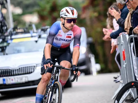 Slovenský cyklista Martin Svrček počas pretekov elite na ME 2025.