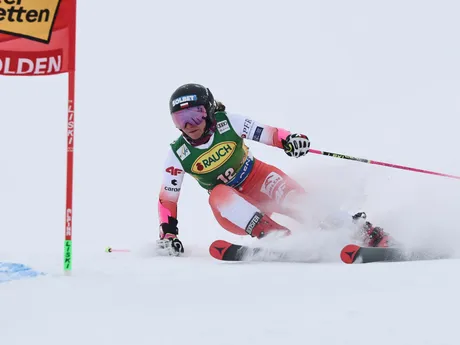 Maryna Gasienica Danielová počas obrovského slalomu žien v rakúskom Söldene. 