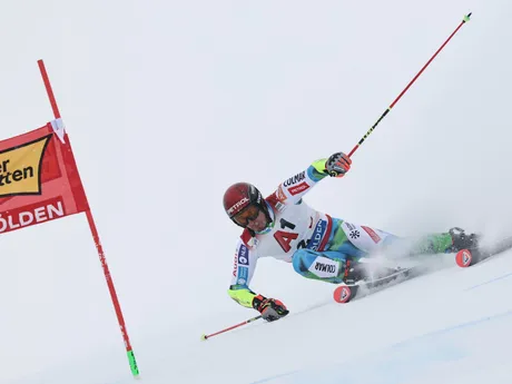 Zan Kranjec počas obrovského slalomu mužov v Söldene. 