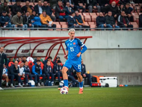 Tomáš Rigo počas zápasu Slovensko - Luxembursko v kvalifikácii na MS vo futbale 2026. 