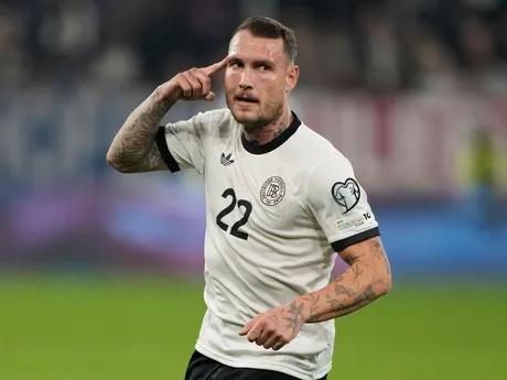 David Raum (Nemecko) sa teší z gólu v zápase A-skupiny európskej kvalifikácie MS2026 vo futbale mužov Nemecko - Luxembursko.