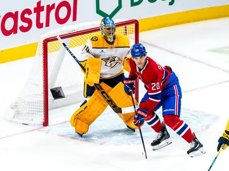 Juraj Slafkovský v zápase proti Nashvillu. 