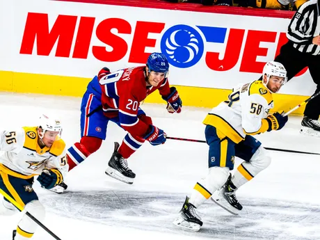 Juraj Slafkovský v zápase proti Nashvillu. 