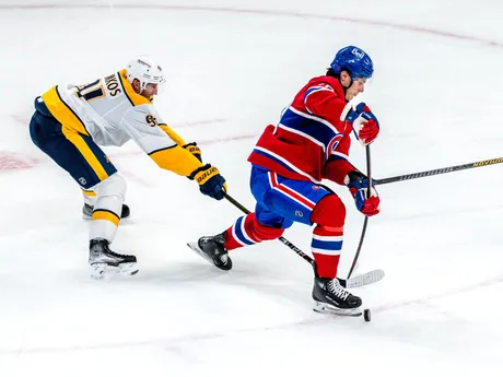 Juraj Slafkovský v zápase proti Nashvillu. 