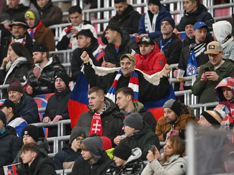 Na snímke slovenskí fanúšikovia v hľadisku pred zápasom A- skupiny európskej časti kvalifikácie MS2026 Nemecko - Slovensko v Lipsku.