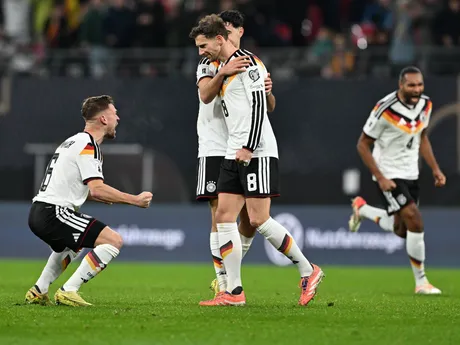 Nemeckí futbalisti sa tešia z gólu na 2:0 počas zápasu A- skupiny európskej časti kvalifikácie MS2026 Nemecko - Slovensko.