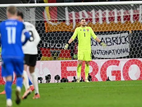 Martin Dúbravka (Slovensko) počas zápasu A- skupiny európskej časti kvalifikácie MS2026 Nemecko - Slovensko.