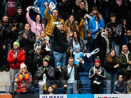 Na snímke fanúšikovia HC Slovan Bratislava oslavujú gól počas zápasu 22. kola Tisport ligy HC Slovan Bratislava – HK Dukla Michalovce.