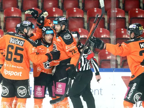 Gólová radosť Košíc počas zápasu 20. kola Tipsport ligy HC MONACObet Banská Bystrica - HC Košice 