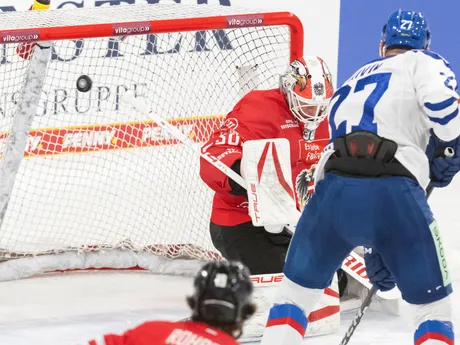 sprava Marek Hrivík (Slovensko) a brankár David Kickert (Rakúsko)