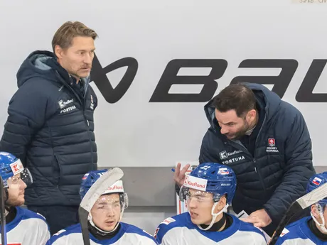 Na snímke zľava hore tréner hokejistov Slovenska Vladimír Országh a konzultant mužskej slovenskej hokejovej reprezentácie Todd Woodcroft počas hokejového zápasu Nemeckého pohára  Nemecko - Slovensko v nemeckom Landshute 9. novembra 2025. FOTO TASR - Martin Baumann

- šport
- hokej
- Landshut 
- Nemecký
- pohár 
- turnaj
- slovaciká
- muži
- Nemecko
- Slovensko