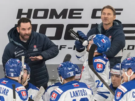 Na snímke hore sprava tréner hokejistov Slovenska Vladimír Országh a konzultant mužskej slovenskej hokejovej reprezentácie Todd Woodcroft počas hokejového zápasu Nemeckého pohára Nemecko - Slovensko v nemeckom Landshute 9. novembra 2025. FOTO TASR - Martin Baumann

- šport
- hokej
- Landshut 
- Nemecký
- pohár 
- turnaj
- slovaciká
- muži
- Nemecko
- Slovensko