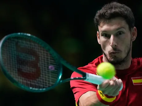 Na snímke španielsky tenista Pablo Carreno Busta počas finále Davis Cupu Taliansko - Španielsko.