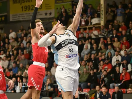 zľava Frenki Lilaj (Albánsko) a Šimon Krajčovič (Slovensko) v zápase C-skupiny prvej fázy predkvalifikácie ME 2029