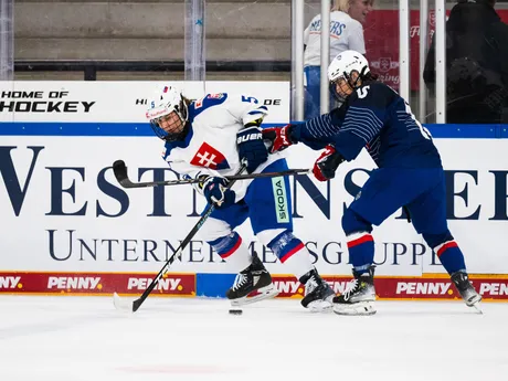 Slovenské hokejistky počas zápasu Slovensko - Francúzsko na Nemeckom pohári žien 2025.
