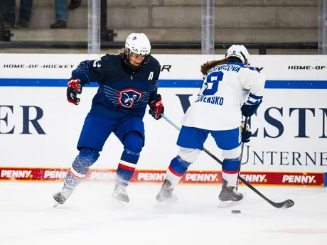 Slovenské hokejistky počas zápasu Slovensko - Francúzsko na Nemeckom pohári žien 2025.