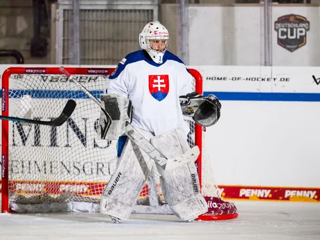 Slovenské hokejistky počas zápasu Slovensko - Francúzsko na Nemeckom pohári žien 2025.