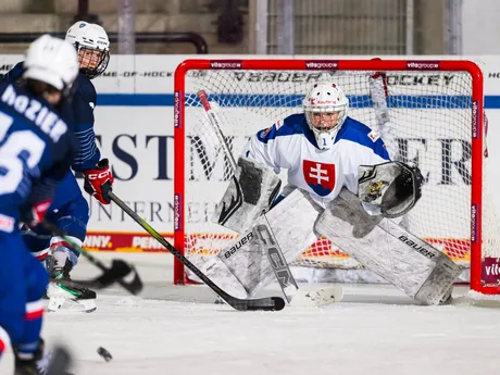 Slovenské hokejistky počas zápasu Slovensko - Francúzsko na Nemeckom pohári žien 2025.