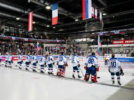 Hokejisti Slovenska pred zápasom Slovensko - Lotyšsko na Nemeckom pohári 2025.