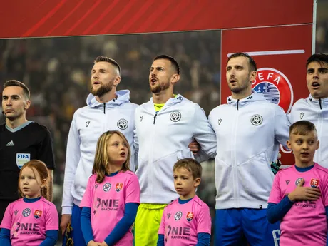 Na snímke hráči Slovenska počas kvalifikačného zápasu na Majstrovstvá sveta 2026 medzi Slovenskom a Severným Írskom v Košiciach.