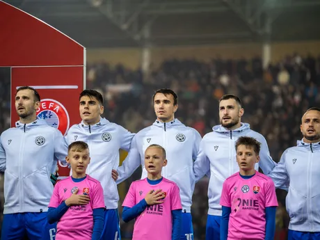 Na snímke hráči Slovenska počas kvalifikačného zápasu na Majstrovstvá sveta 2026 medzi Slovenskom a Severným Írskom v Košiciach.