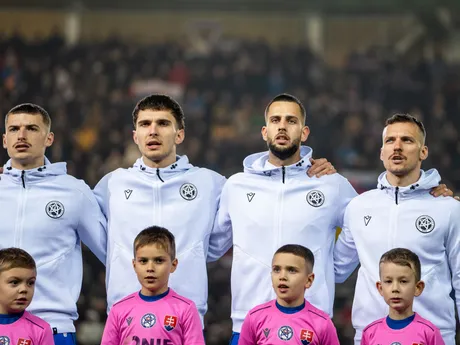 Na snímke hráči Slovenska počas kvalifikačného zápasu na Majstrovstvá sveta 2026 medzi Slovenskom a Severným Írskom v Košiciach.