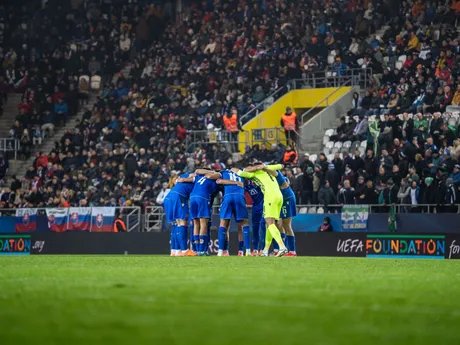 Na snímke hráči Slovenska počas kvalifikačného zápasu na Majstrovstvá sveta 2026 medzi Slovenskom a Severným Írskom v Košiciach.