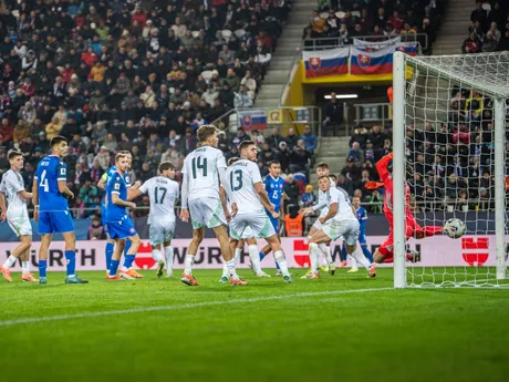 Na snímke neuznaný gól Slovenska počas kvalifikačného zápasu na Majstrovstvá sveta 2026 medzi Slovenskom a Severným Írskom v Košiciach.