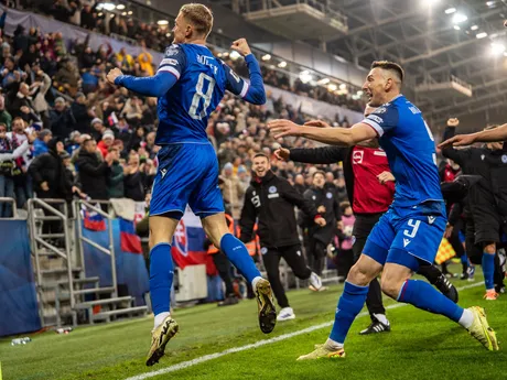Na snímke hráč Slovenska Tomáš Bobček (8) oslavujúci svoj prvý gól v reprezentácií počas kvalifikačného zápasu na Majstrovstvá sveta 2026 medzi Slovenskom a Severným Írskom v Košiciach.