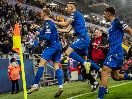 Na snímke hráč Slovenska Tomáš Bobček (8) oslavujúci svoj prvý gól v reprezentácií počas kvalifikačného zápasu na Majstrovstvá sveta 2026 medzi Slovenskom a Severným Írskom v Košiciach.