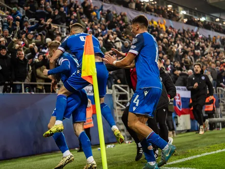 Na snímke hráč Slovenska Tomáš Bobček (8) oslavujúci svoj prvý gól v reprezentácií počas kvalifikačného zápasu na Majstrovstvá sveta 2026 medzi Slovenskom a Severným Írskom v Košiciach.
