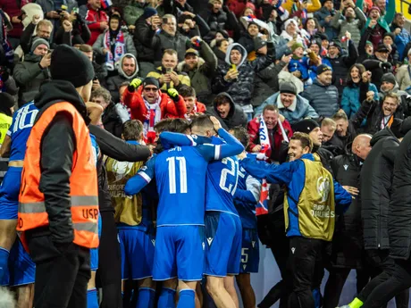 Na snímke hráč Slovenska Tomáš Bobček (8) oslavujúci svoj prvý gól v reprezentácií počas kvalifikačného zápasu na Majstrovstvá sveta 2026 medzi Slovenskom a Severným Írskom v Košiciach.