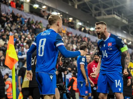 Na snímke hráč Slovenska Tomáš Bobček (8) oslavujúci svoj prvý gól v reprezentácií počas kvalifikačného zápasu na Majstrovstvá sveta 2026 medzi Slovenskom a Severným Írskom v Košiciach.