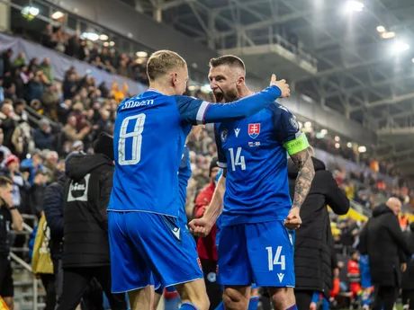 Na snímke hráč Slovenska Tomáš Bobček (8) oslavujúci svoj prvý gól v reprezentácií počas kvalifikačného zápasu na Majstrovstvá sveta 2026 medzi Slovenskom a Severným Írskom v Košiciach.
