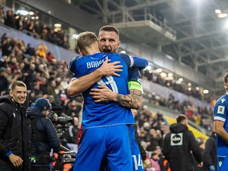 Na snímke hráč Slovenska Tomáš Bobček (8) oslavujúci svoj prvý gól v reprezentácií počas kvalifikačného zápasu na Majstrovstvá sveta 2026 medzi Slovenskom a Severným Írskom v Košiciach.