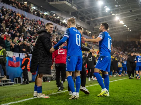 Na snímke hráč Slovenska Tomáš Bobček (8) oslavujúci svoj prvý gól v reprezentácií počas kvalifikačného zápasu na Majstrovstvá sveta 2026 medzi Slovenskom a Severným Írskom v Košiciach.