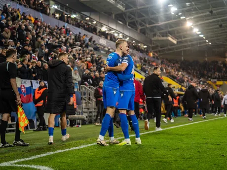 Na snímke hráč Slovenska Tomáš Bobček (8) oslavujúci svoj prvý gól v reprezentácií počas kvalifikačného zápasu na Majstrovstvá sveta 2026 medzi Slovenskom a Severným Írskom v Košiciach.