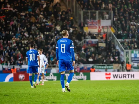 Na snímke hráč Slovenska Tomáš Bobček (8) počas kvalifikačného zápasu na Majstrovstvá sveta 2026 medzi Slovenskom a Severným Írskom v Košiciach.
