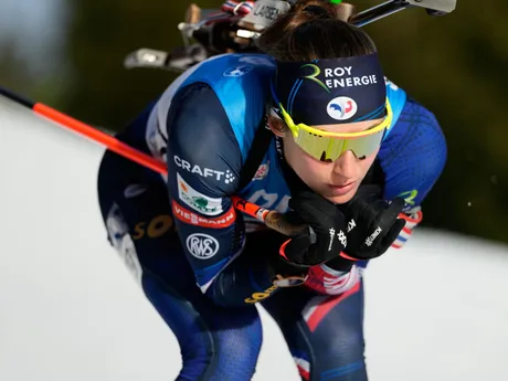 Justine Braisaz-Bouchetová počas šprintu v rakúskom Hochfilzene.