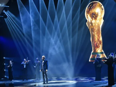 Andrea Bocelli počas žrebu základných skupín MS vo futbale 2026