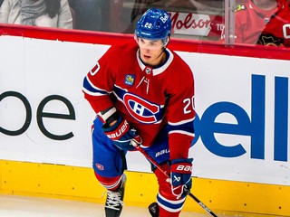 Juraj Slafkovský v zápase Montreal Canadiens - Chicago Blackhawks.