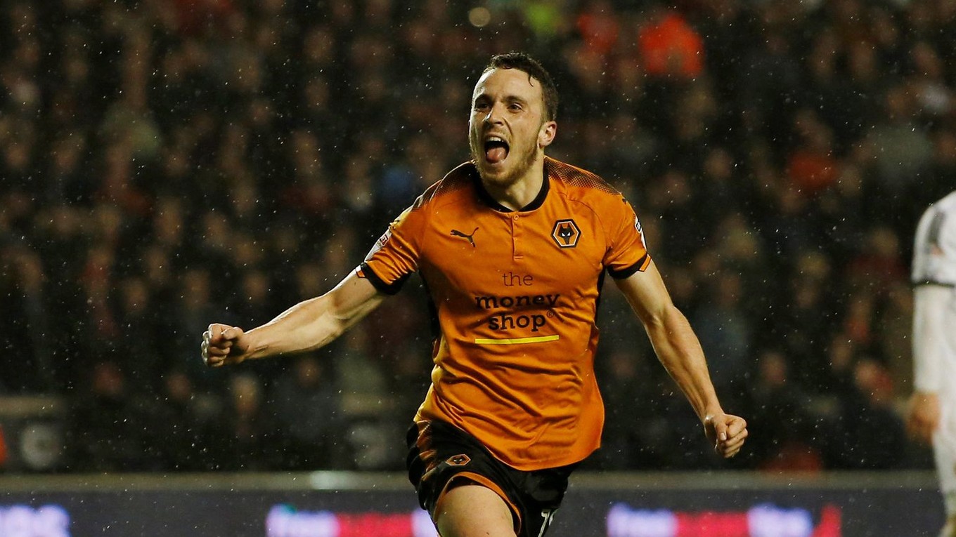 Diogo Jota v zápase Wolverhampton Wanderers - Sheffield United v Championship vo februári 2018.