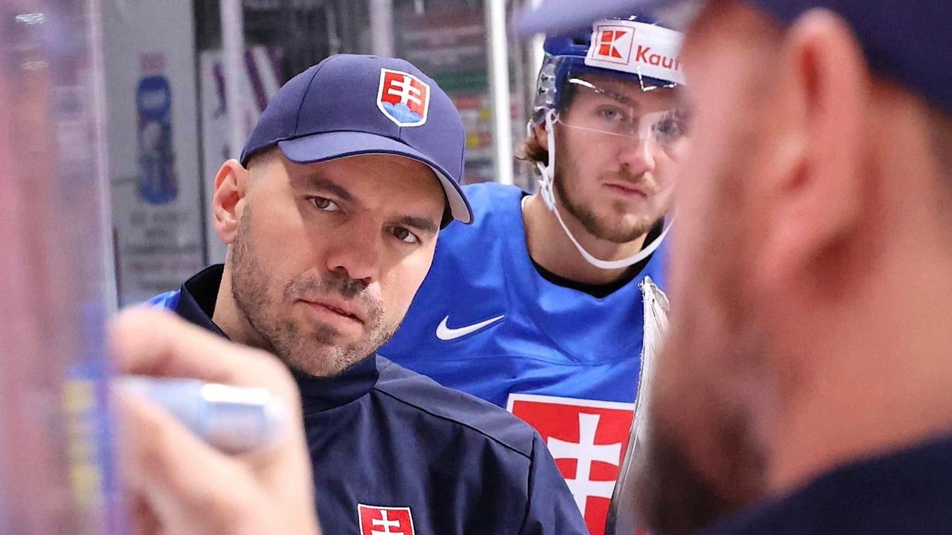 Momentka z prvého tréningu Slovenska na MS v hokeji 2023 v Rige.