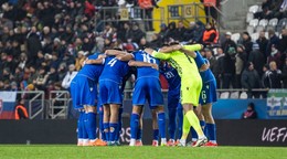 Futbalisti Slovenska počas kvalifikačného zápasu na majstrovstvá sveta 2026 medzi Slovenskom a Severným Írskom v Košiciach.