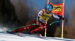 Marco Schwarz počas super-G v Livigne.