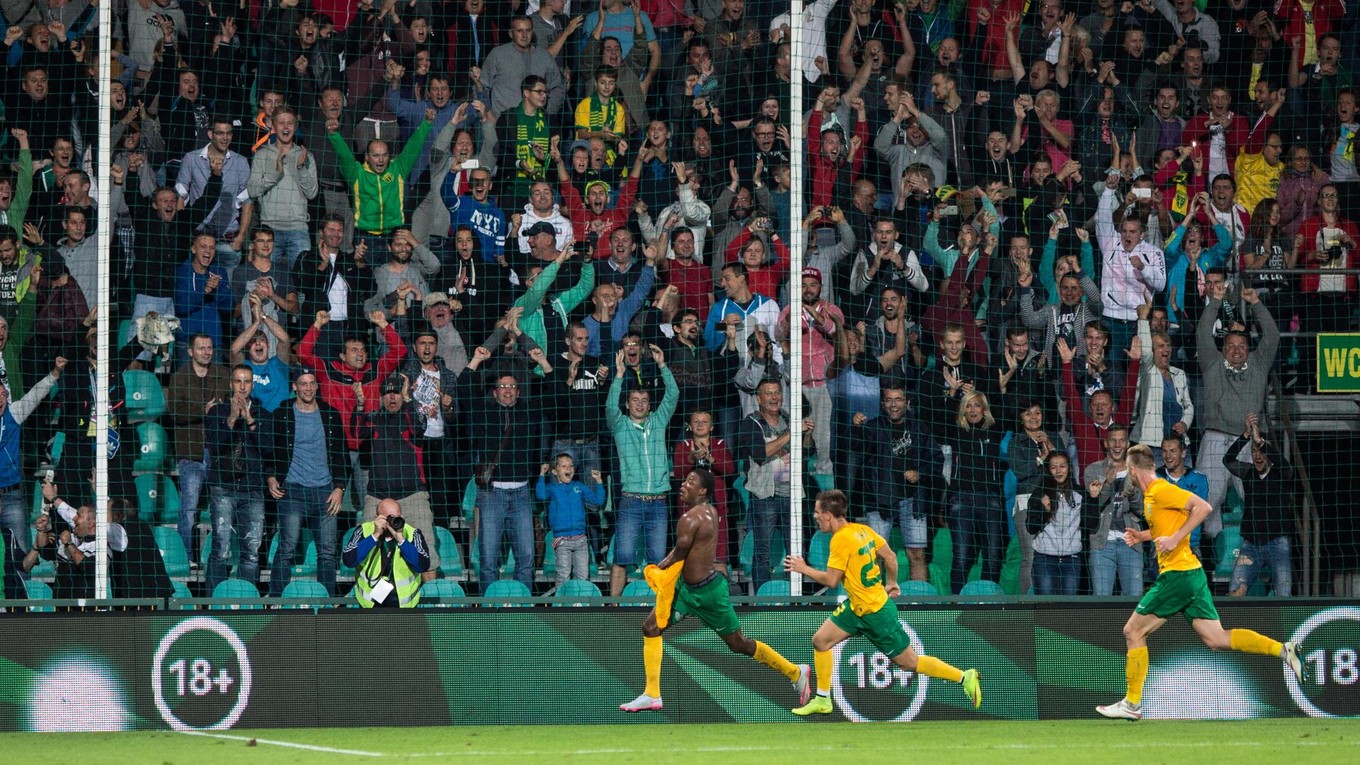 Hráči Žiliny oslavujú víťazstvo proti Bilbau.