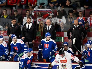 Slovenská hokejová reprezentácia s trénerom Craigom Ramsaym.