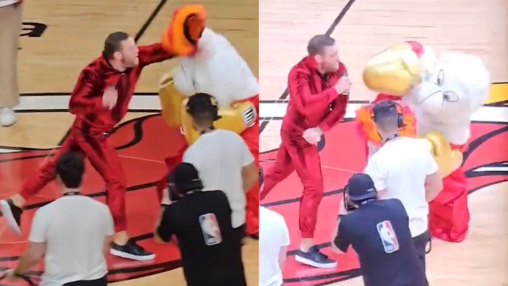 VIDEO: Po úderoch od McGregora skončil maskot Miami Heat v nemocnici